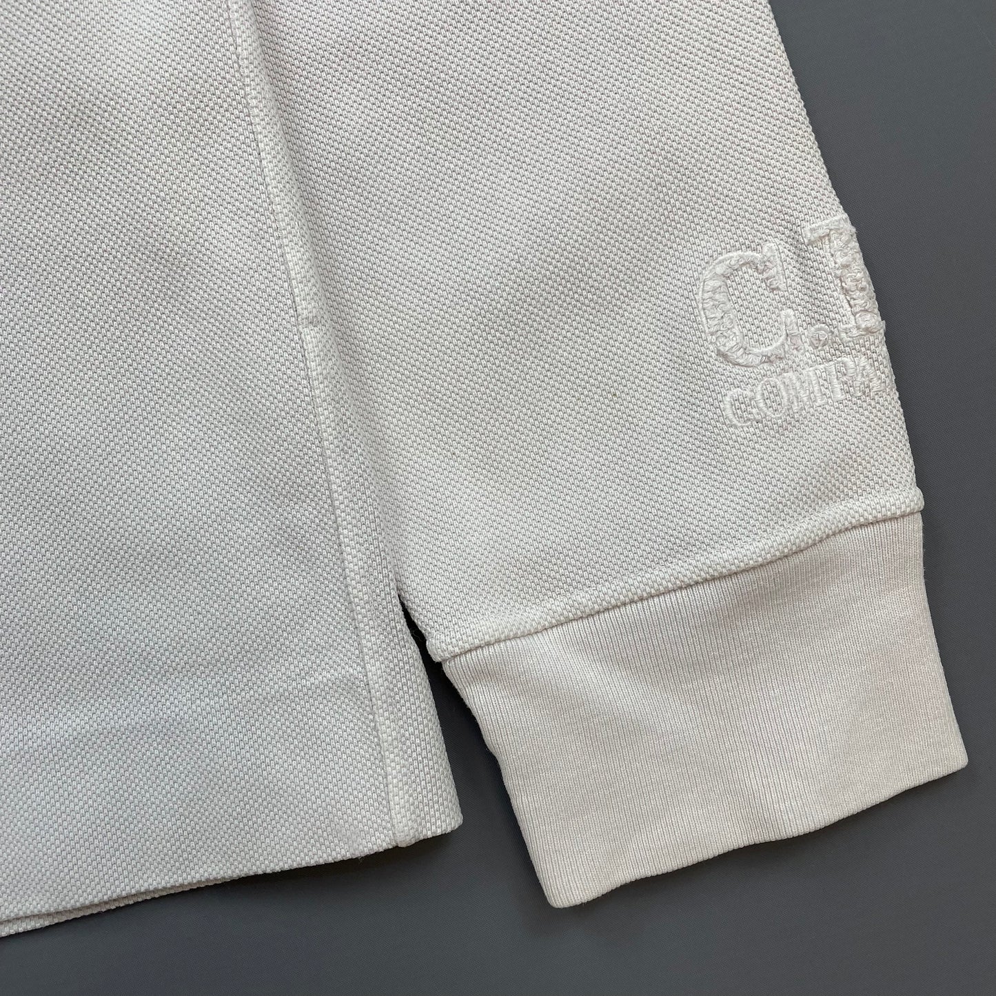 C.P. Company White SS03 Canvas Cotton Cuff Spellout Zip-Collar Jumper