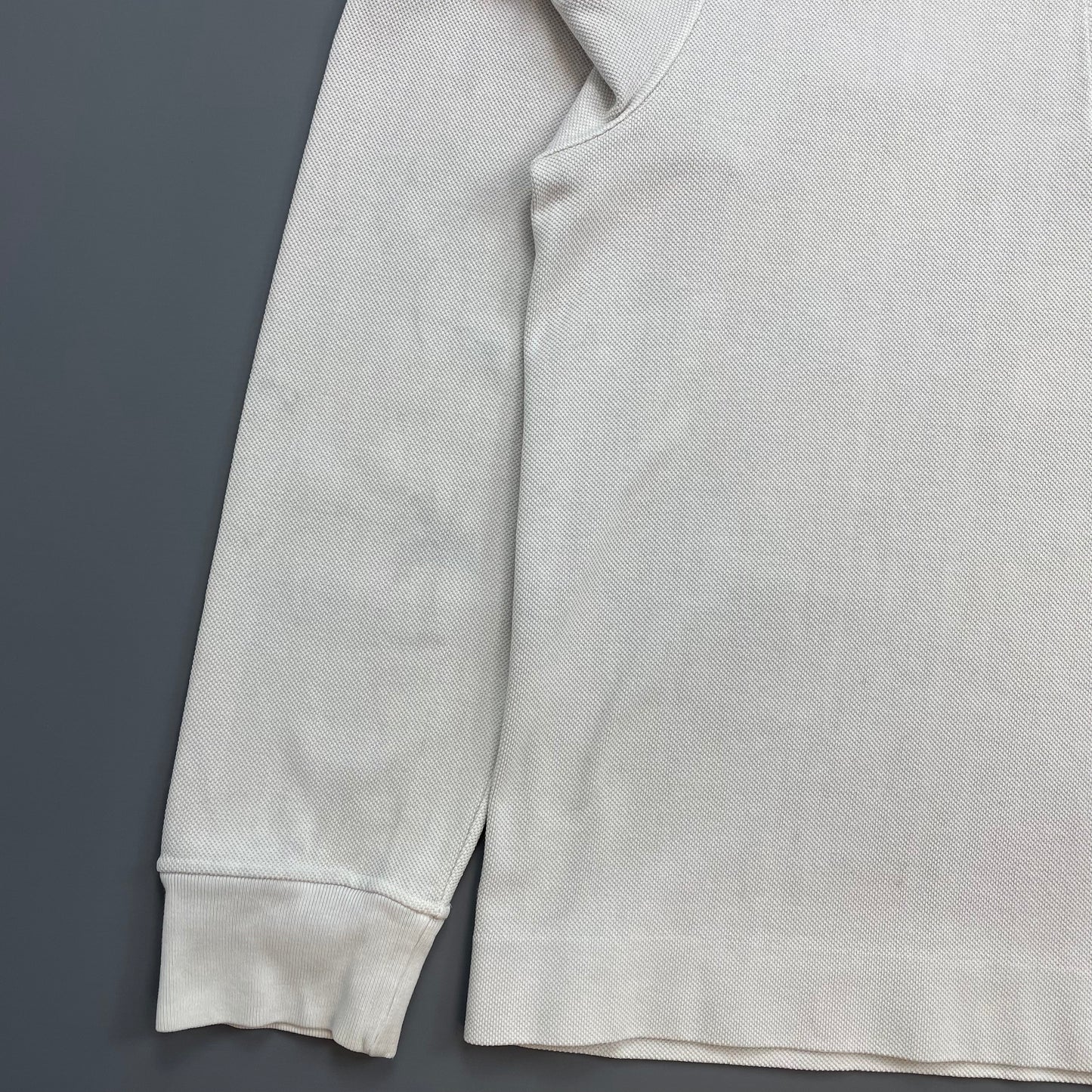 C.P. Company White SS03 Canvas Cotton Cuff Spellout Zip-Collar Jumper