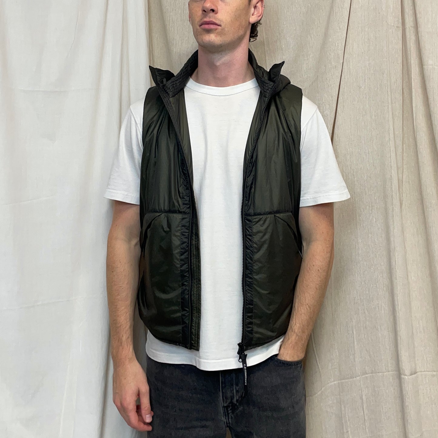 C.P. Company Khaki Green Nada Shell Primaloft Hooded Goggle Nylon Gilet Vest