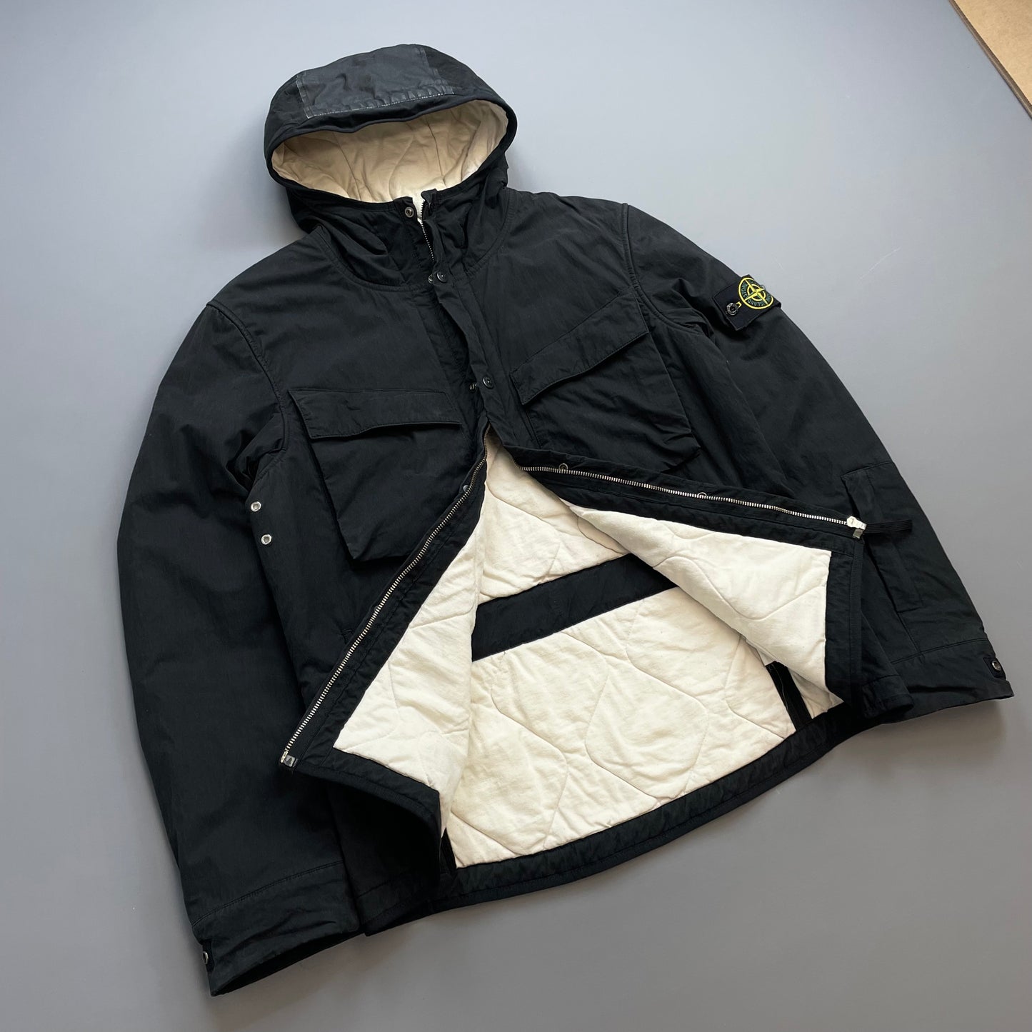 Stone Island Black AW09 Quilt-Lined Hooded Jacket