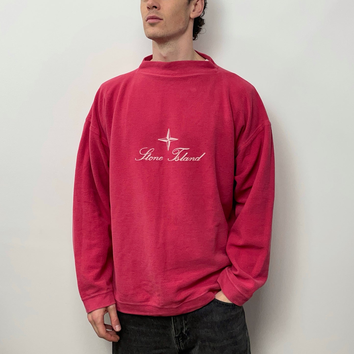 Stone Island Pink 90s Script Spellout Fleece Jumper