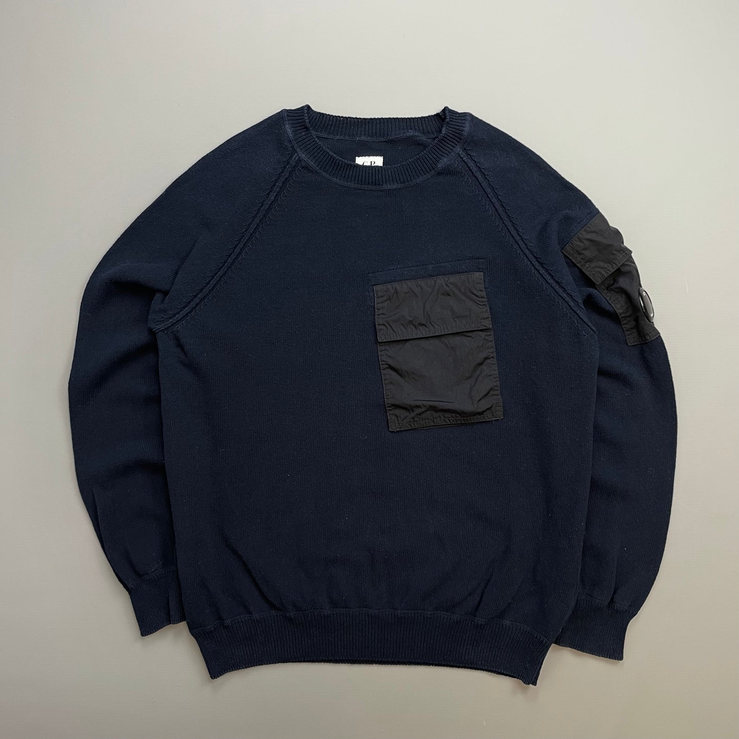 CP Company Navy & Black Nylon Pocket Knit Lens Jumper