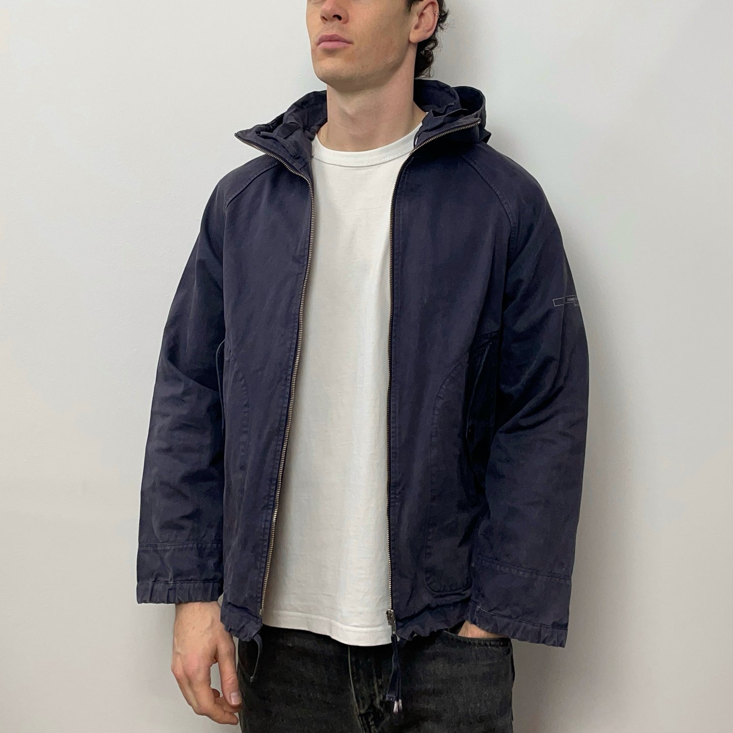 Stone Island Denims Navy SS04 Cotton Hooded Windbreaker Jacket