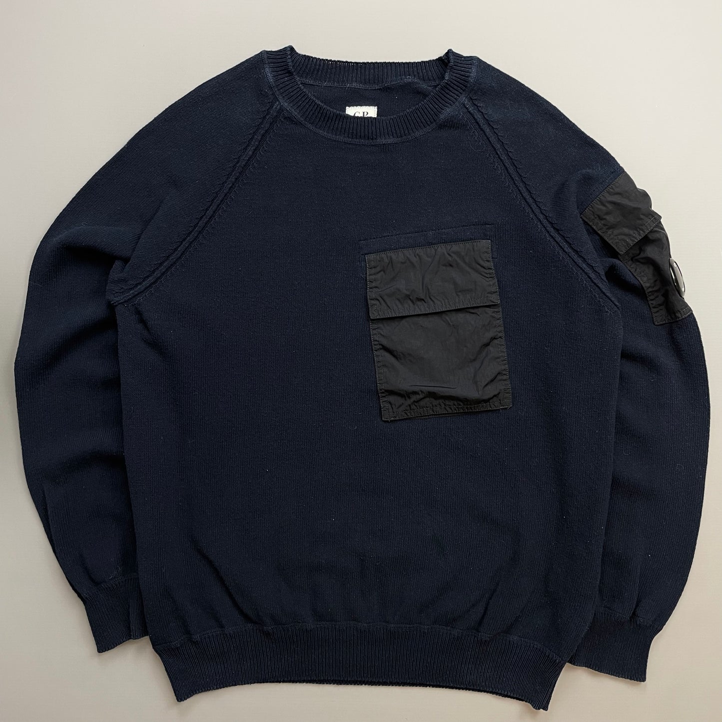 C.P. Company Navy & Black Nylon Pocket Knit Lens Jumper