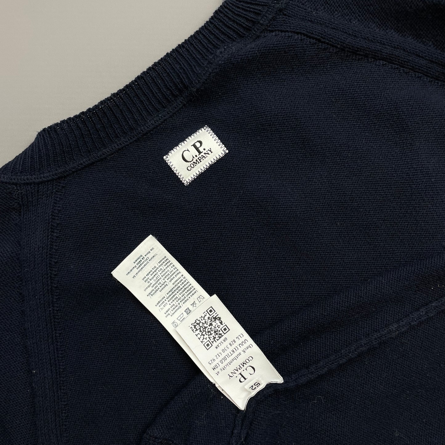 CP Company Navy & Black Nylon Pocket Knit Lens Jumper