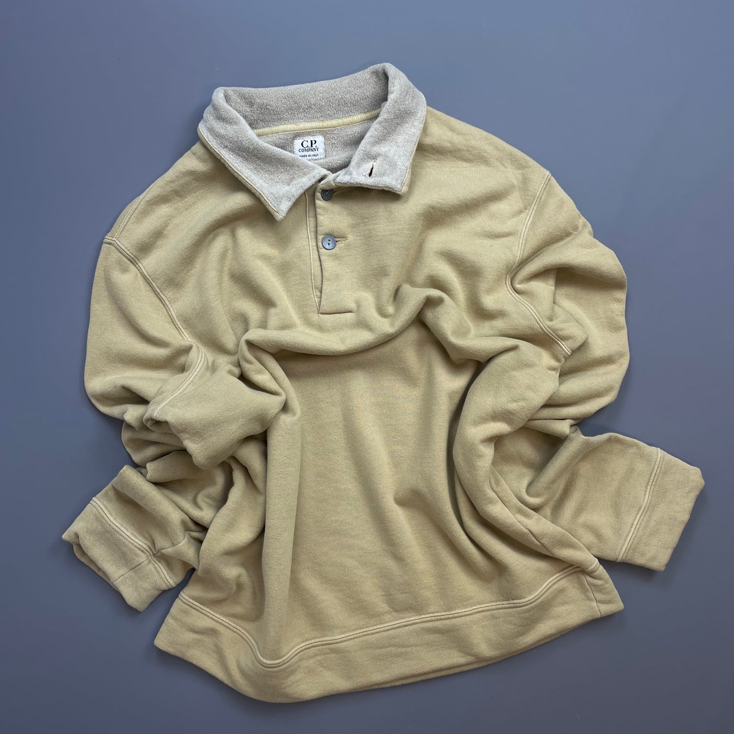 C.P. Company Beige AW01 Wool Blend Button Collar Fleece Jumper