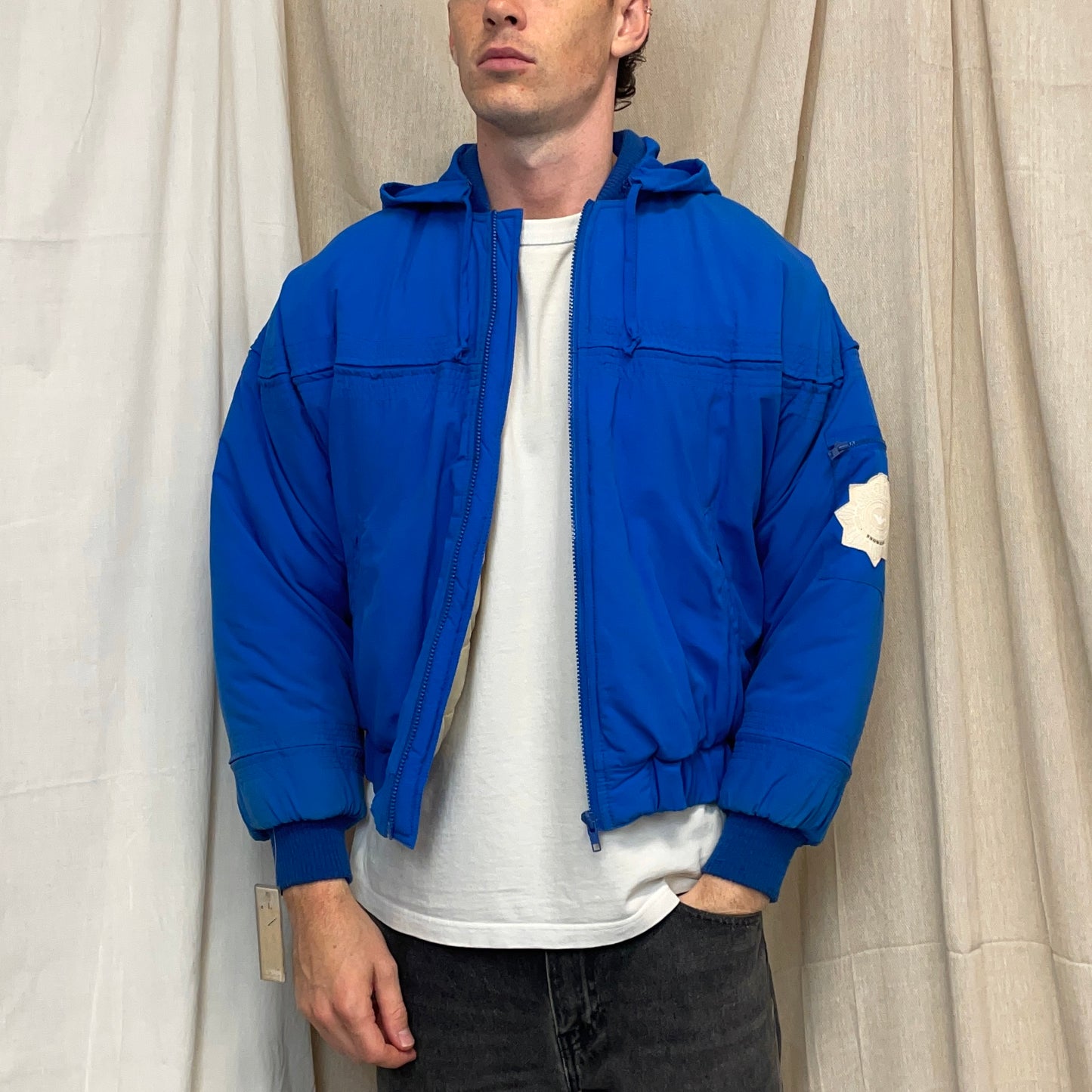 Giorgio Armani Electric Blue 80s Snowear Hooded Bomber Jacket