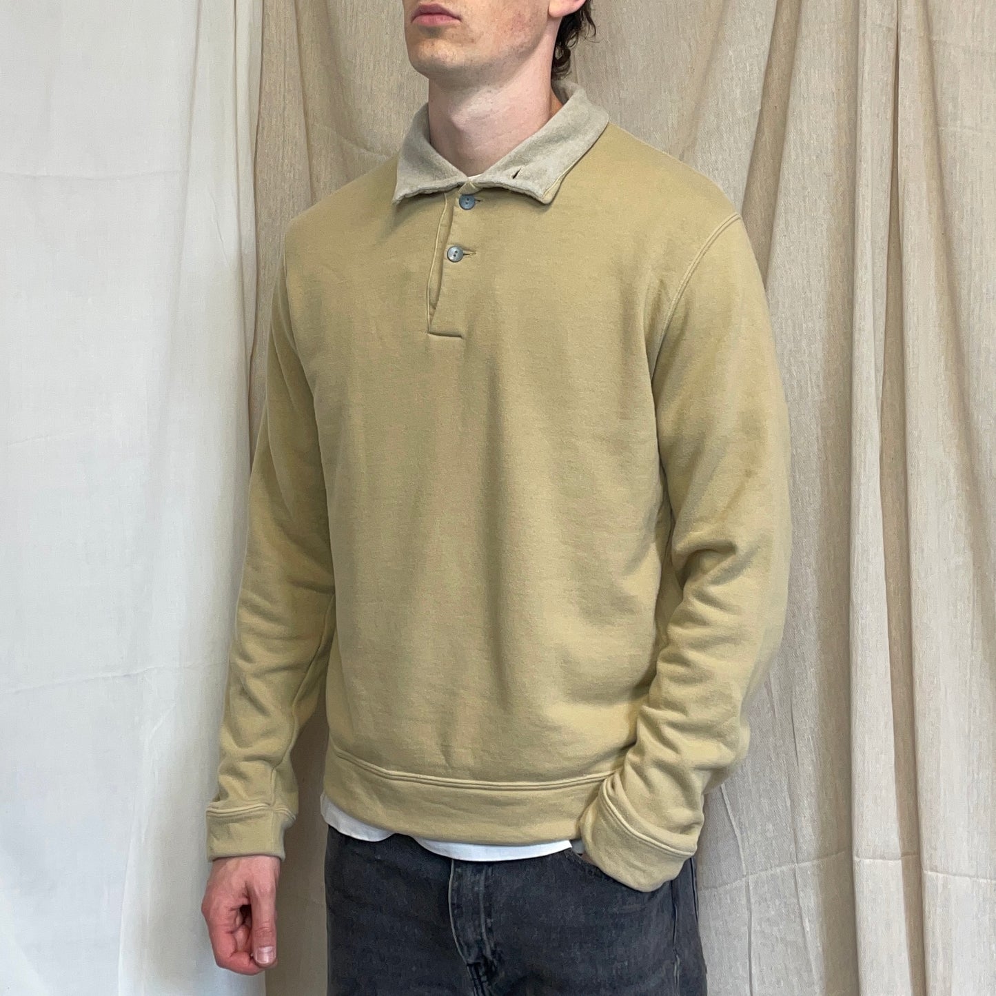 C.P. Company Beige AW01 Wool Blend Button Collar Fleece Jumper