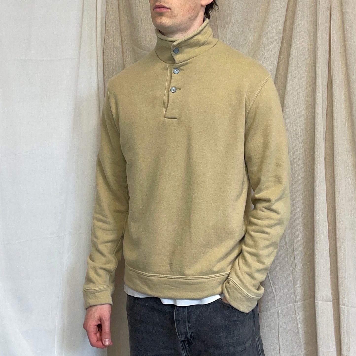 C.P. Company Beige AW01 Wool Blend Button Collar Fleece Jumper