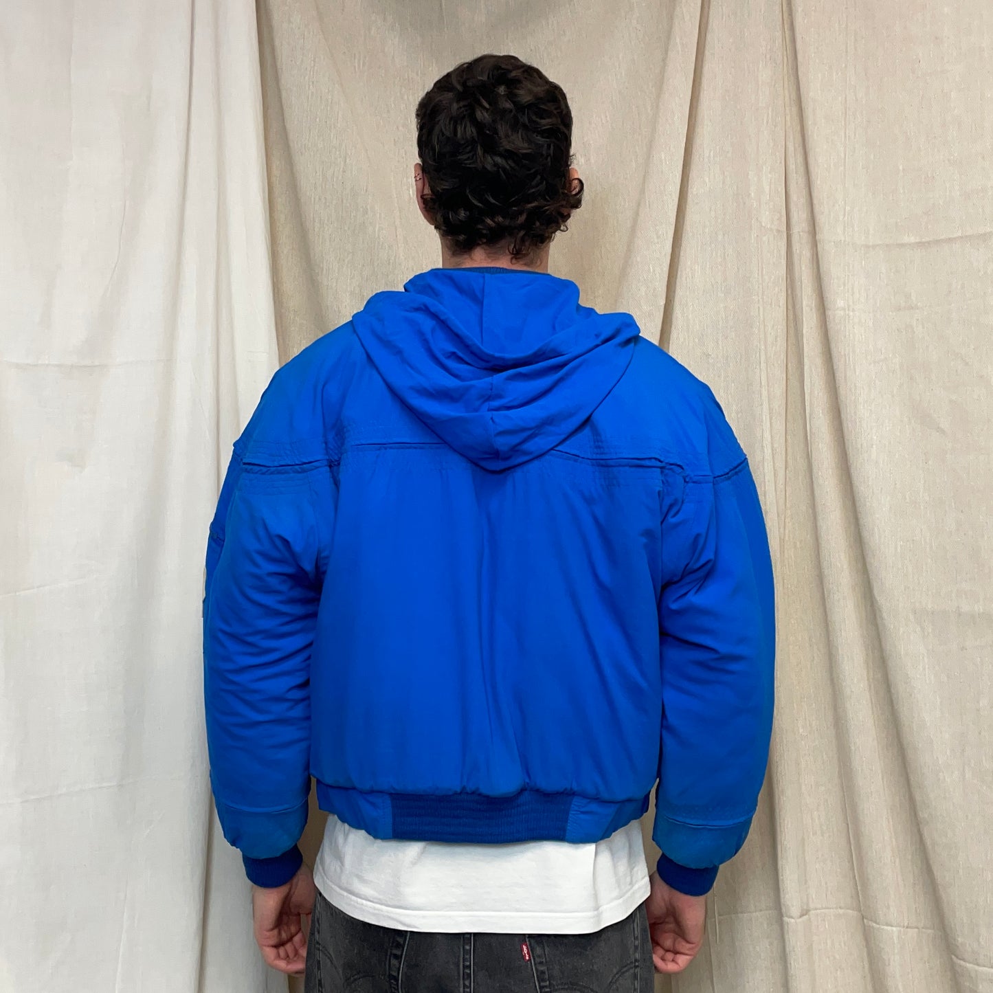 Giorgio Armani Electric Blue 80s Snowear Hooded Bomber Jacket