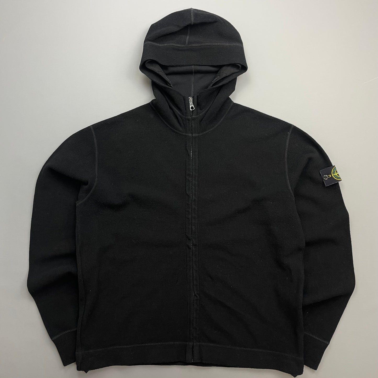 Stone Island Black AW03 Wool-Blend Contrast Stitch Knit Hoodie
