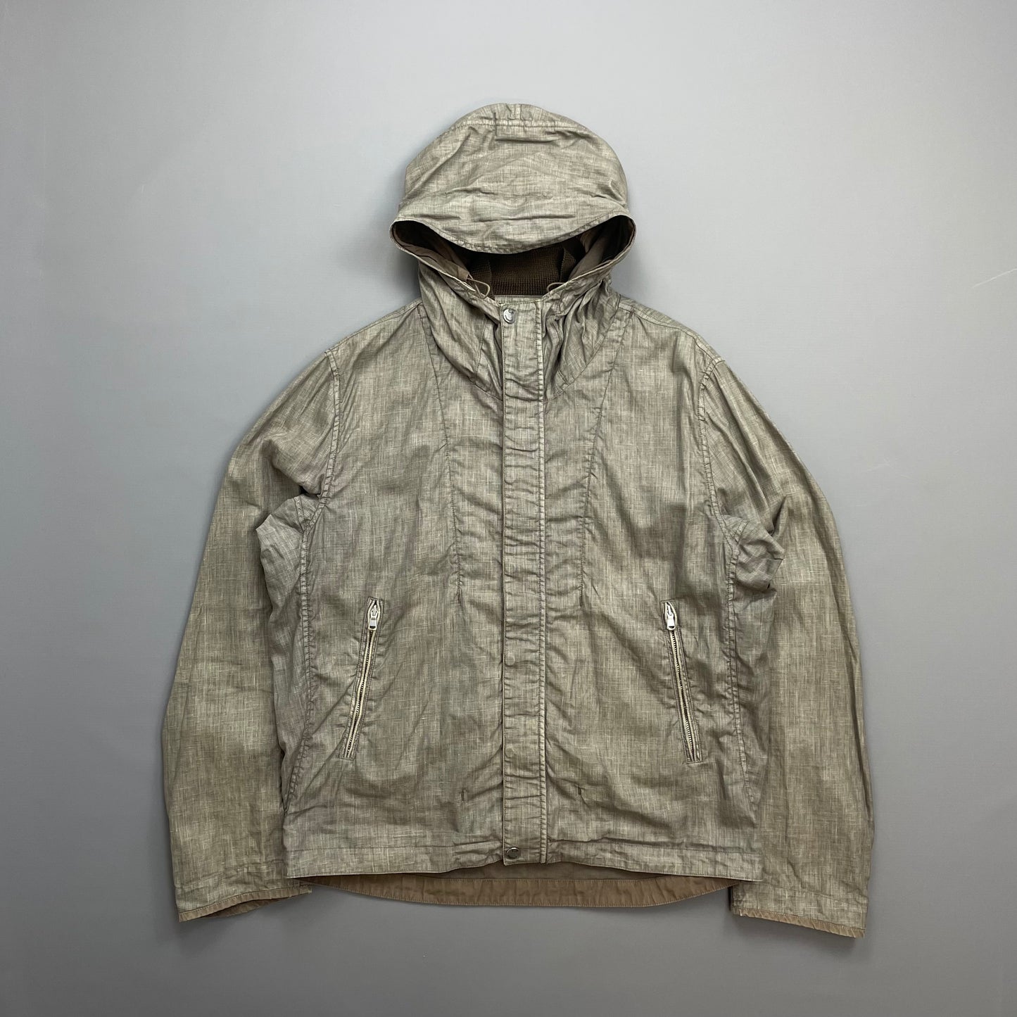 C.P. Company Grey/Brown SS05 Linen Lino Flax Hooded Dual Layer Jacket