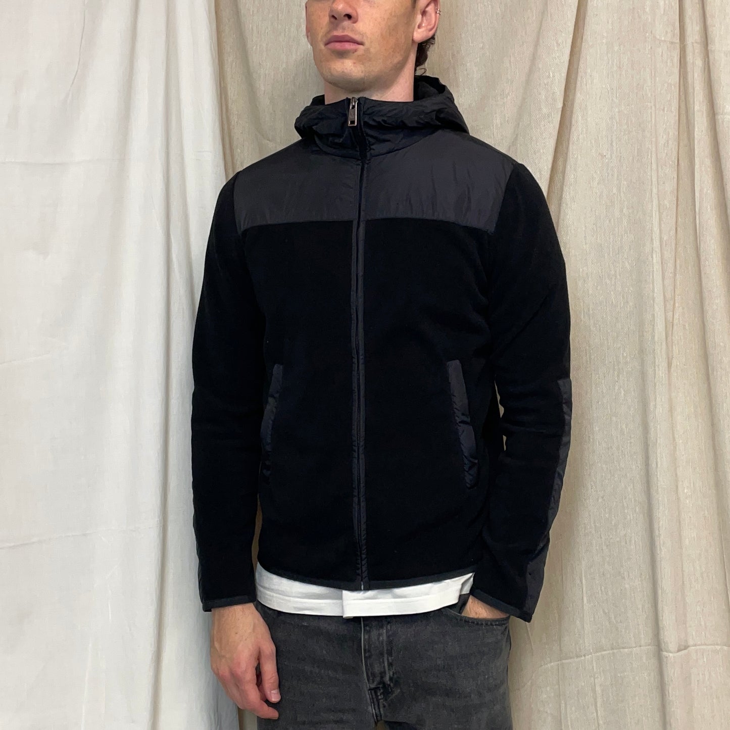 Prada Sport Black 2014 Nylon Panelled Hybrid Fleece Jacket