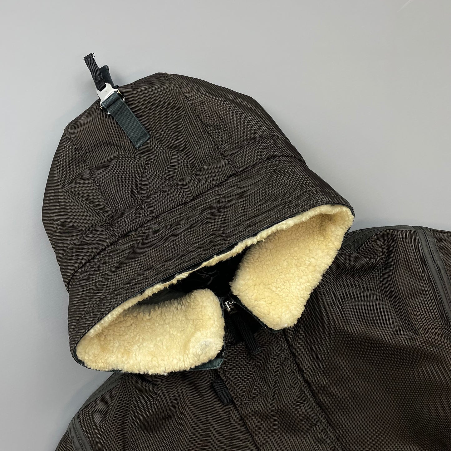 Stone Island Khaki Brown AW10 Shearling Hooded Padded Oxford Nylon Bomber Jacket