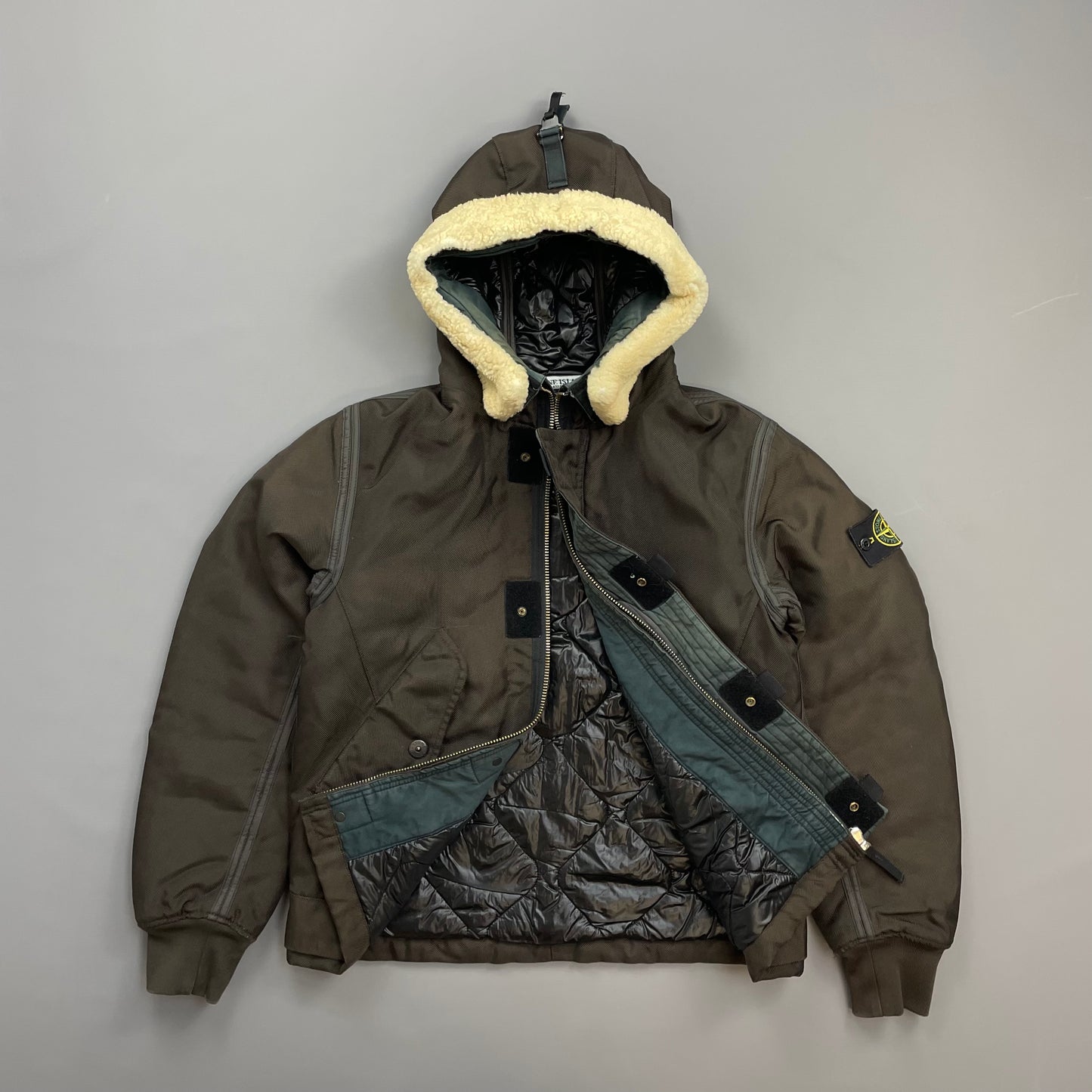 Stone Island Khaki Brown AW10 Shearling Hooded Padded Oxford Nylon Bomber Jacket