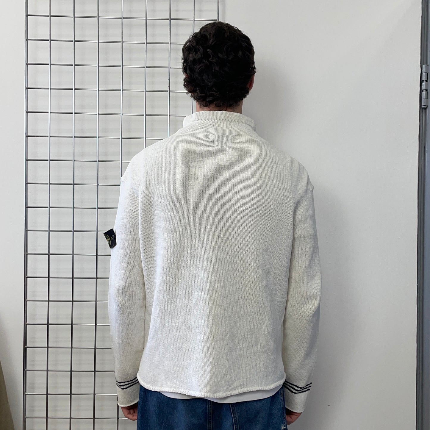 Stone Island White SS04 Zip-Through Knit Cardigan Jacket