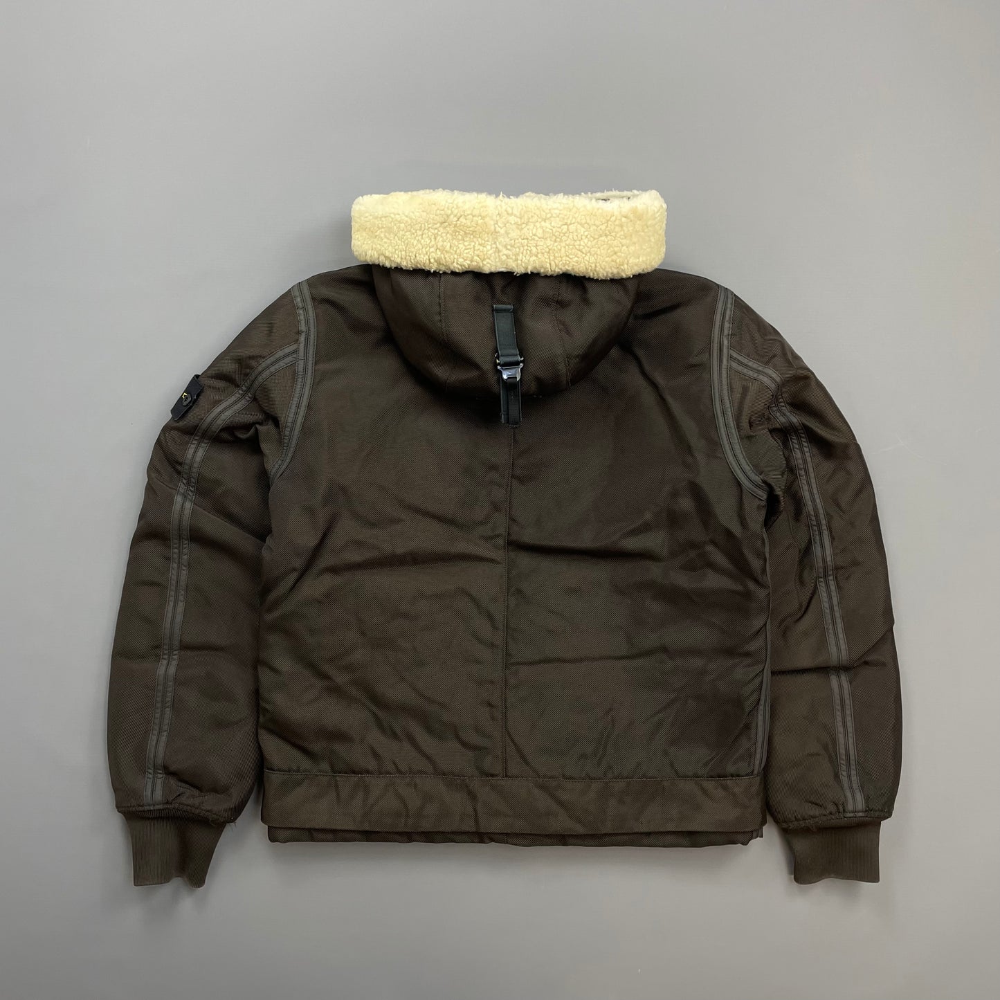 Stone Island Khaki Brown AW10 Shearling Hooded Padded Oxford Nylon Bomber Jacket