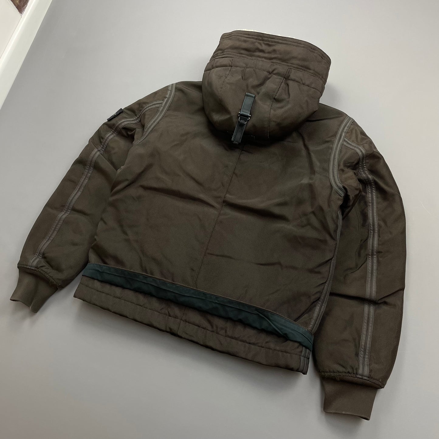 Stone Island Khaki Brown AW10 Shearling Hooded Padded Oxford Nylon Bomber Jacket