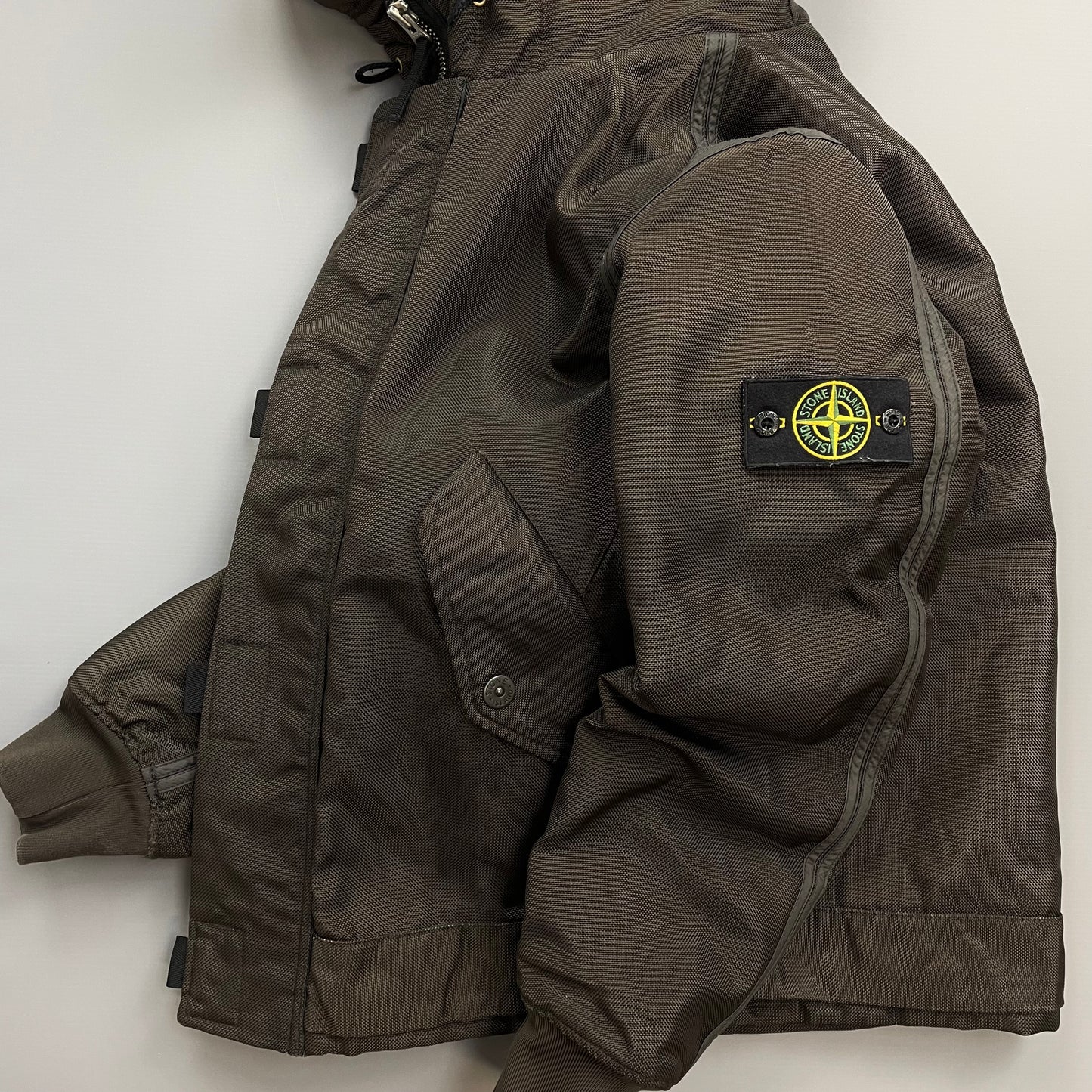 Stone Island Khaki Brown AW10 Shearling Hooded Padded Oxford Nylon Bomber Jacket