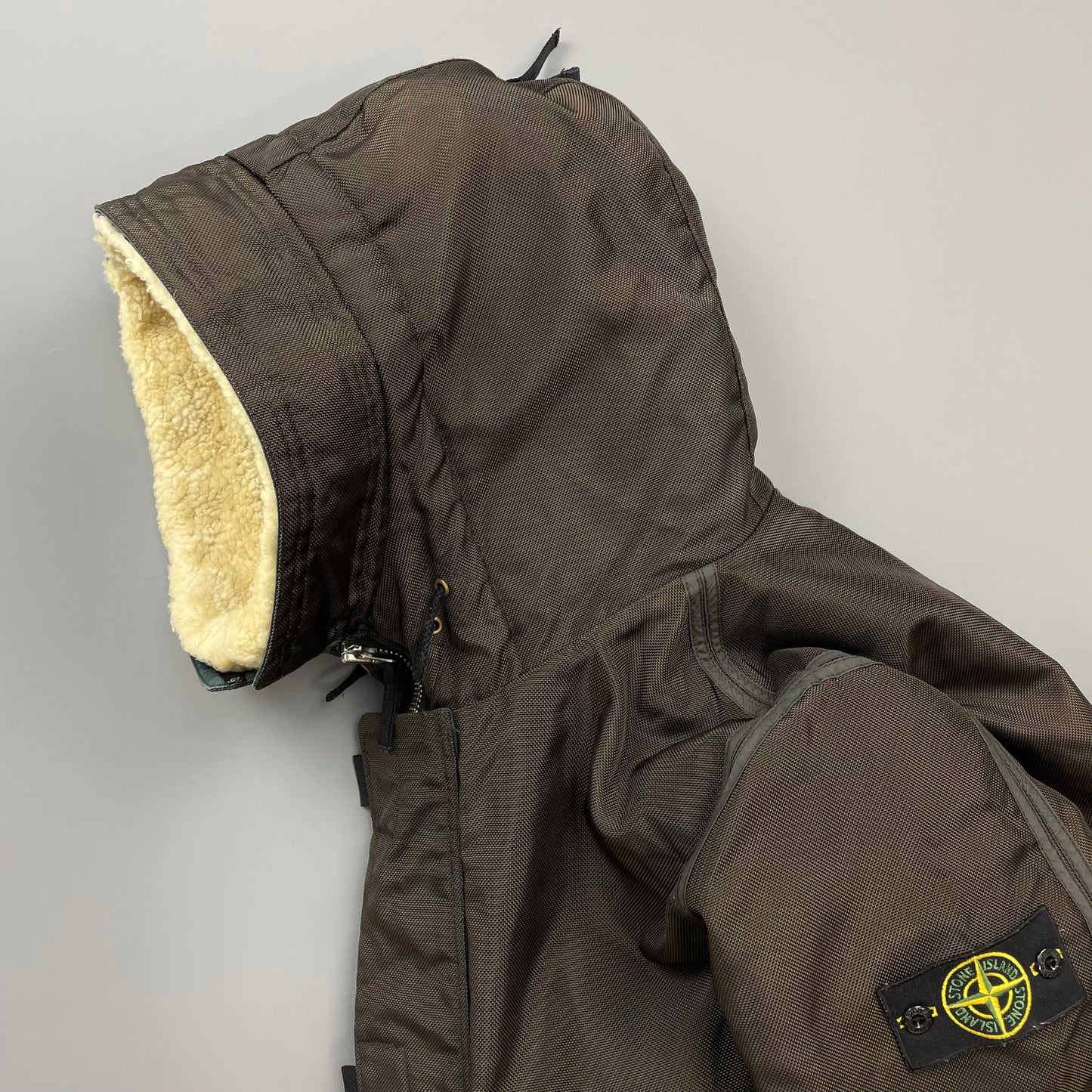 Stone Island Khaki Brown AW10 Shearling Hooded Padded Oxford Nylon Bomber Jacket