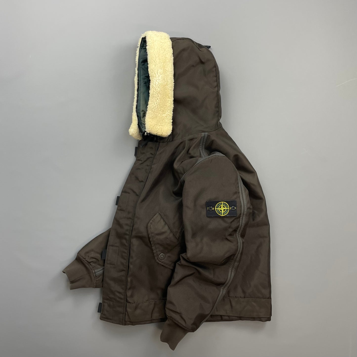 Stone Island Khaki Brown AW10 Shearling Hooded Padded Oxford Nylon Bomber Jacket
