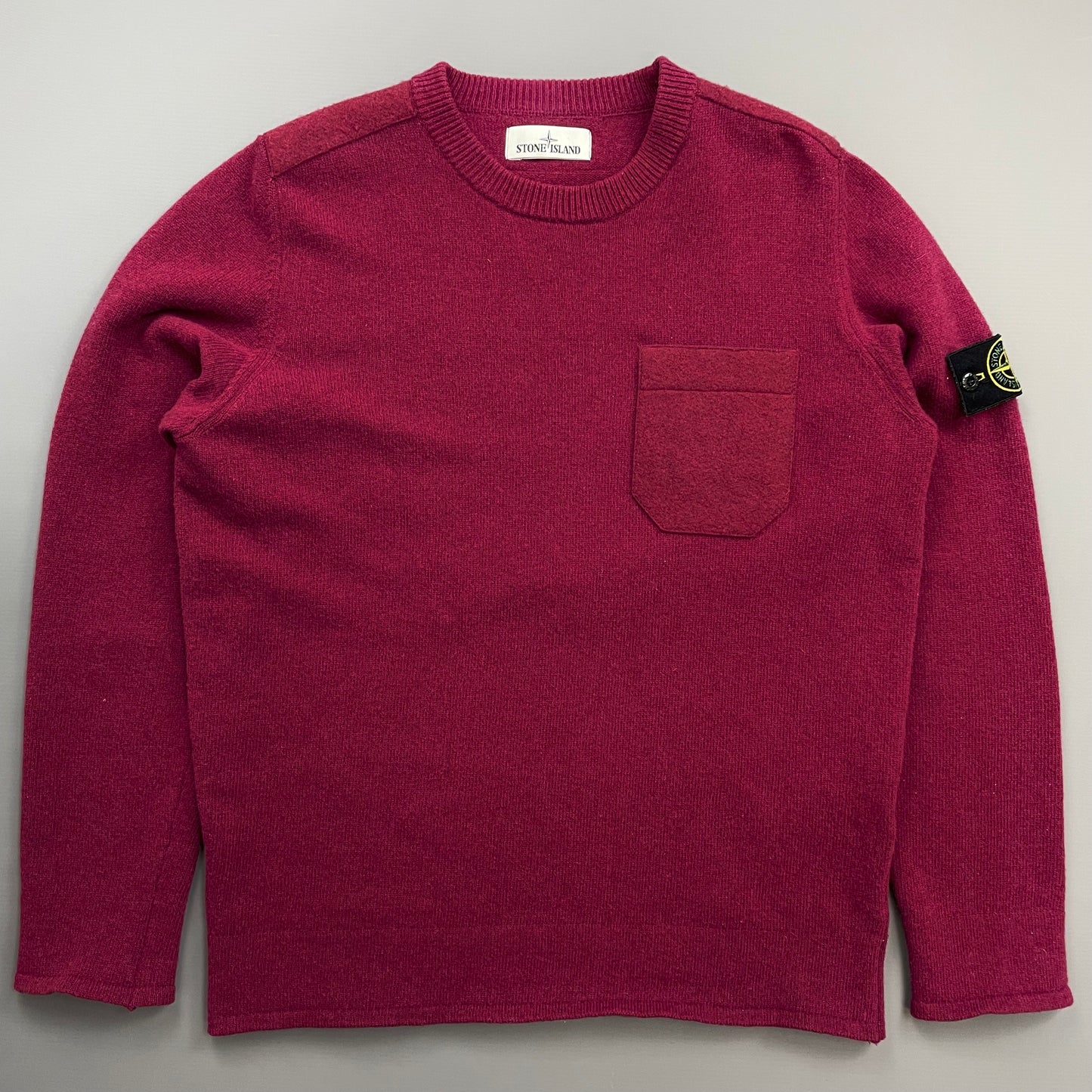 Stone Island Maroon AW18 Wool Pocket Detail Crewneck Jumper