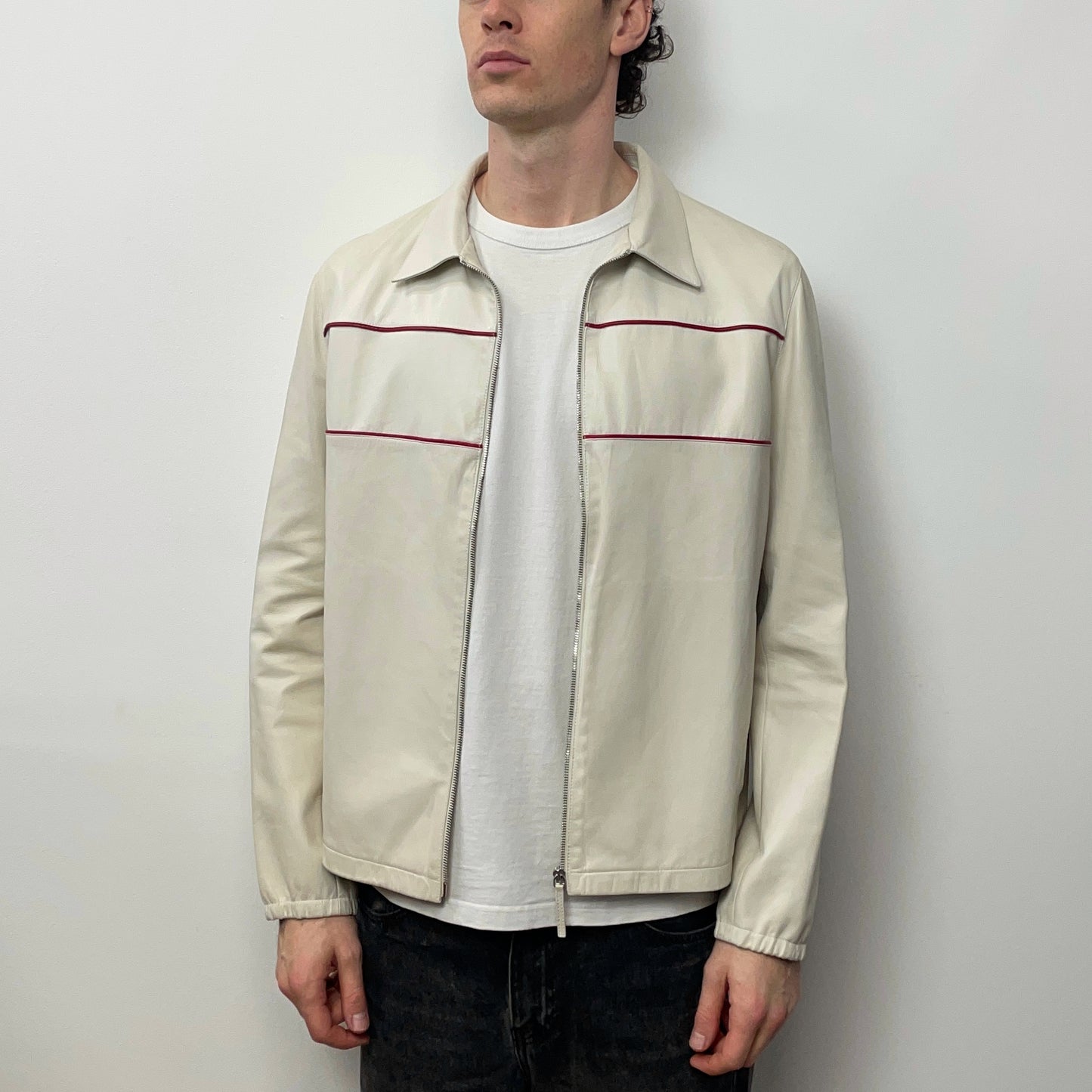 Prada Milano White & Red Piping Leather Jacket