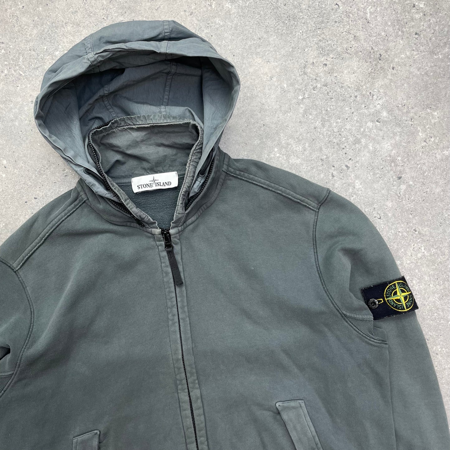 Stone Island Grey Concealed Hood Cotton Jacket