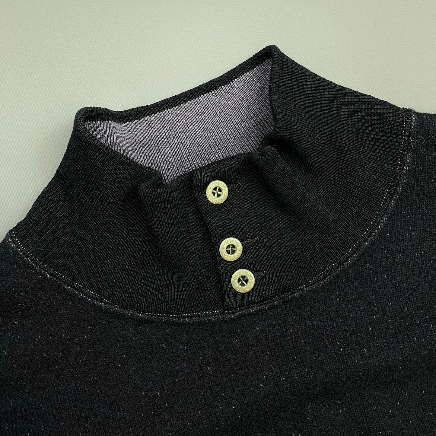 Stone Island Navy & Black 80s Wool Blend Silver Button Green Edge Badge Jumper