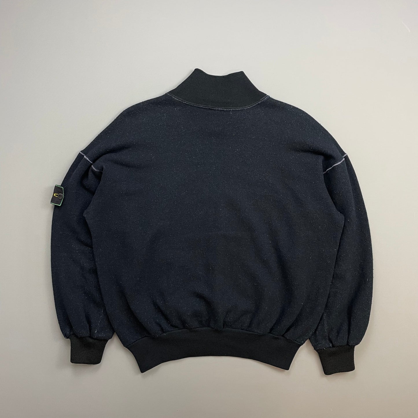Stone Island Navy & Black 80s Wool Blend Silver Button Green Edge Badge Jumper
