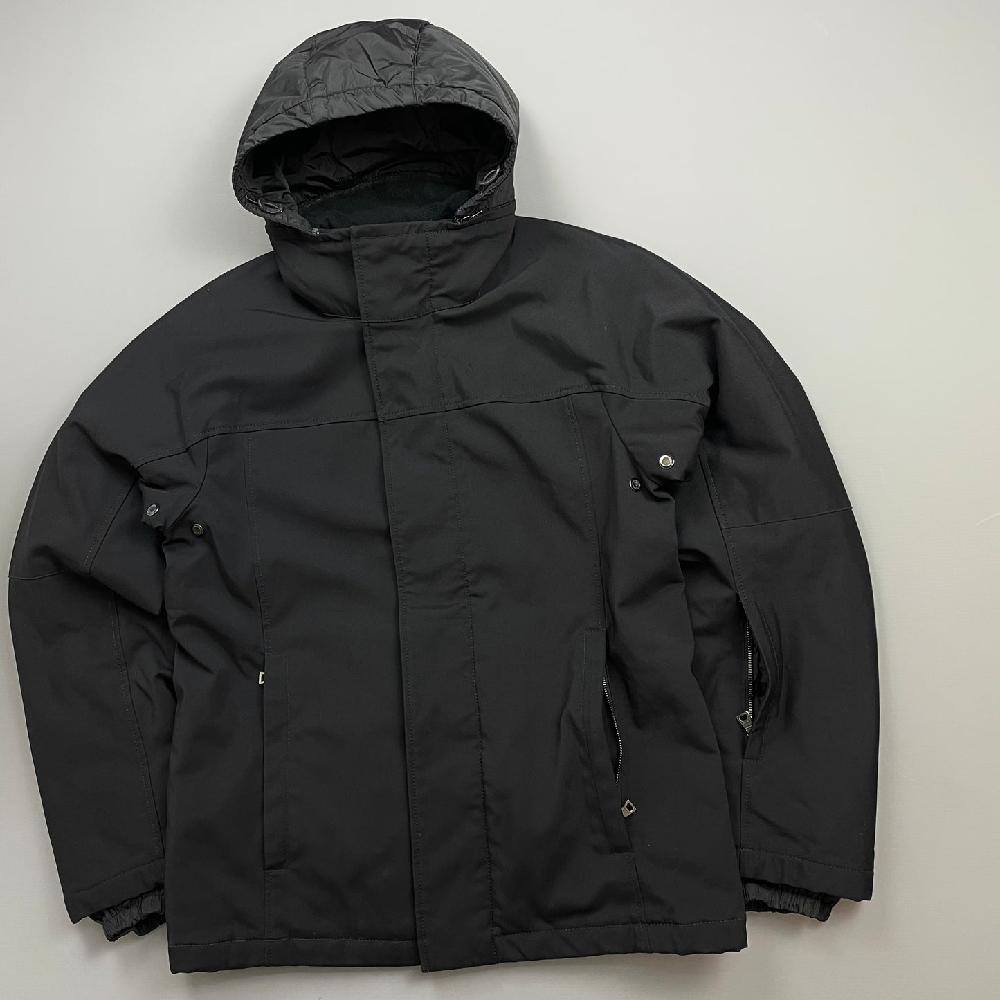 Prada Sport Black 2008 Technical Nylon Fleece-Lined Removable Hood Ski Jacket
