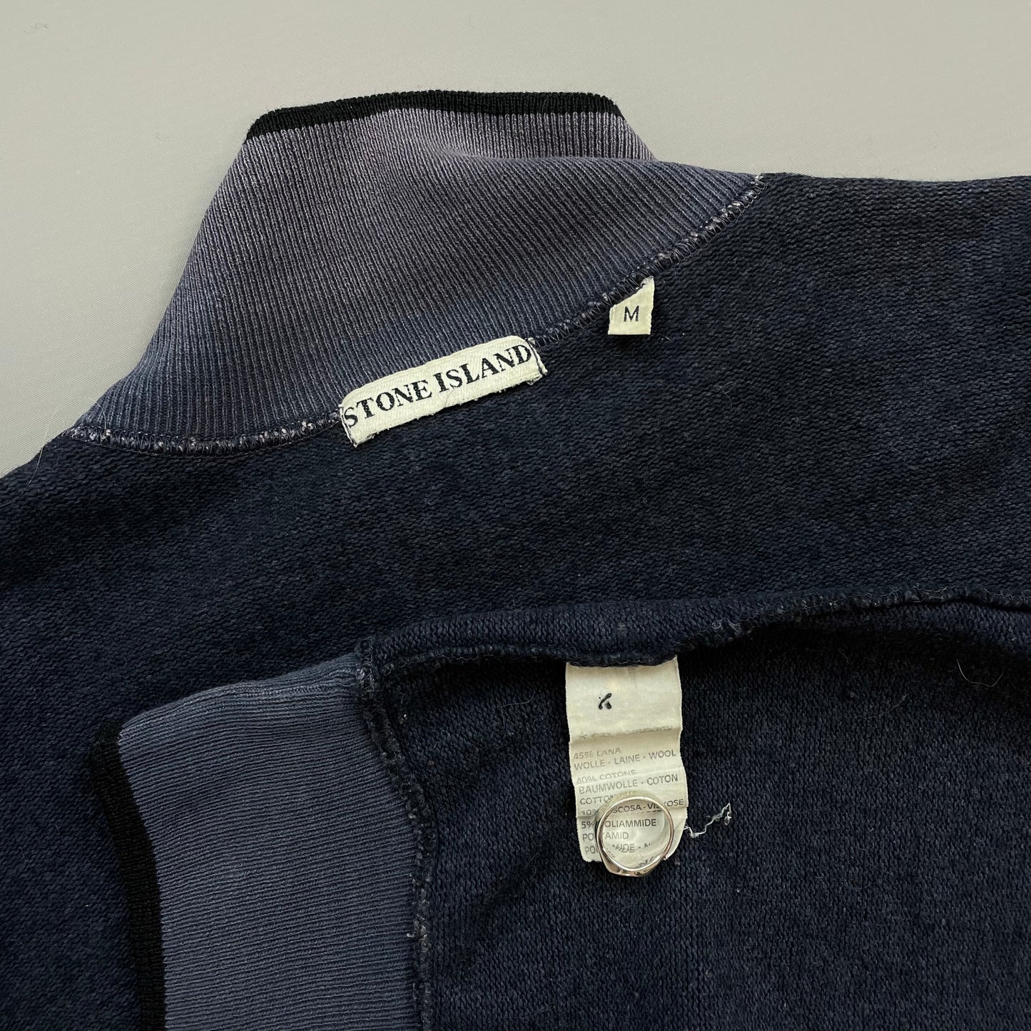 Stone Island Navy & Black 80s Wool Blend Silver Button Green Edge Badge Jumper