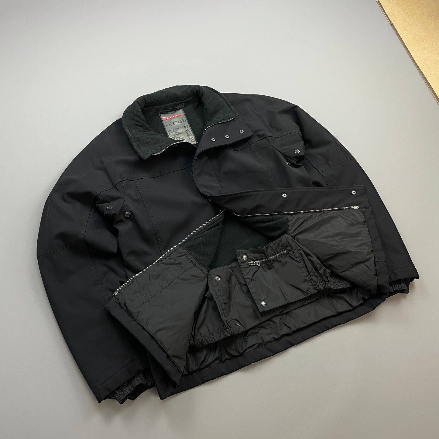 Prada Sport Black 2008 Technical Nylon Fleece-Lined Removable Hood Ski Jacket