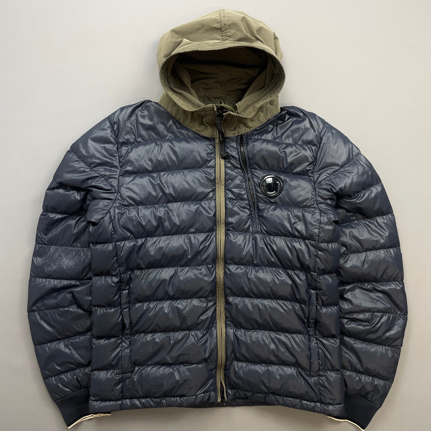 C.P. Company Blue AW14 DD Shell Contrast Hood Lightweight Nylon Down Puffer Jacket