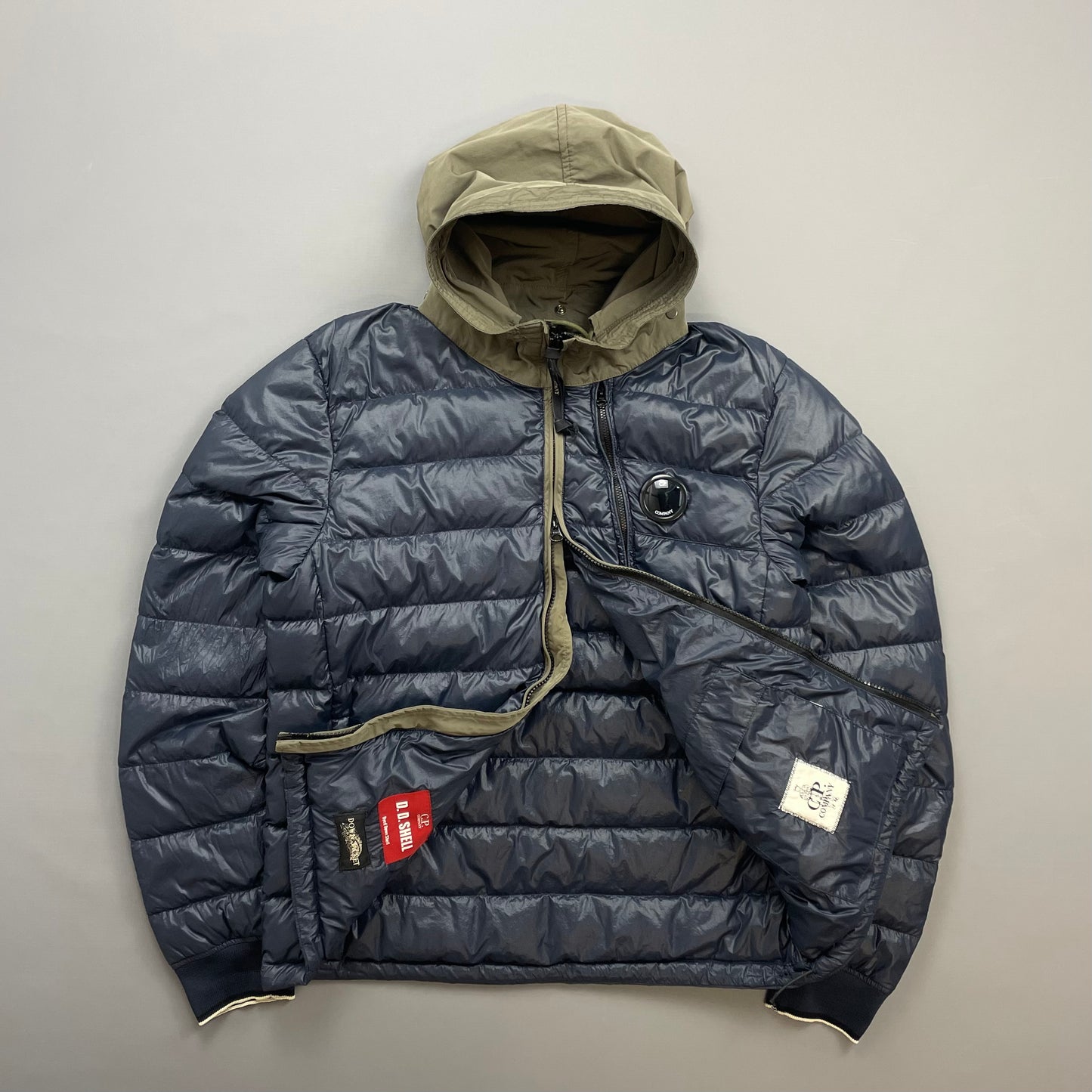 C.P. Company Blue AW14 DD Shell Contrast Hood Lightweight Nylon Down Puffer Jacket