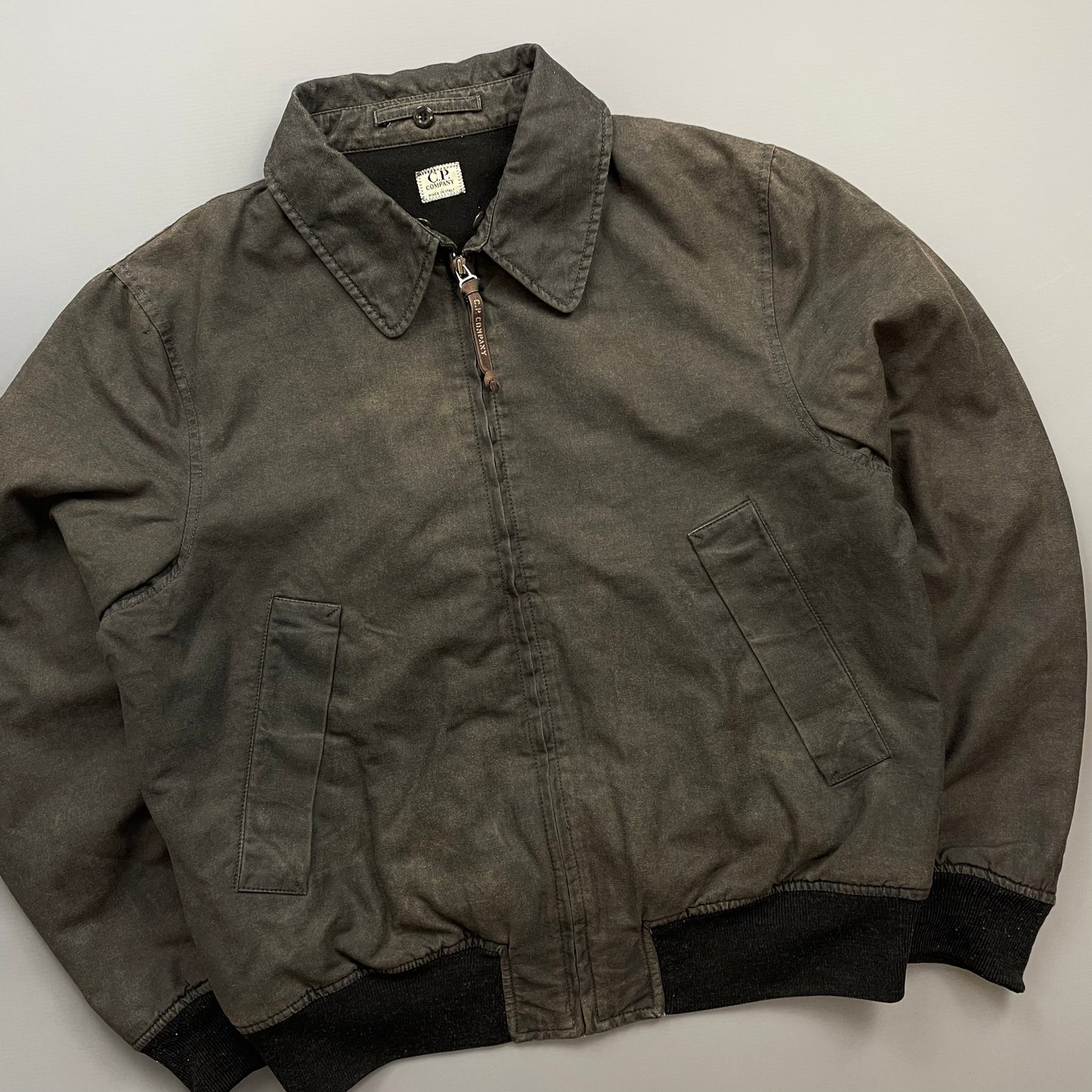 C.P. Company Khaki AW02 Coated Cotton Shearling Collar Bomber Jacket