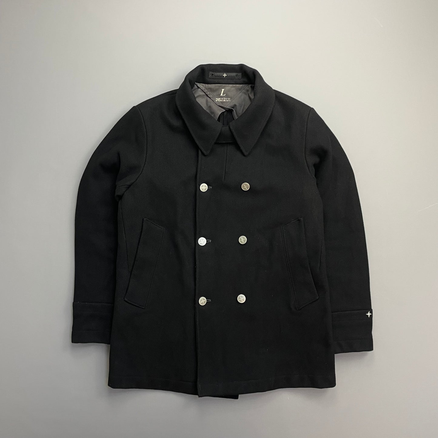 Stone Island Denims Black AW04 Wool Button Pea Coat