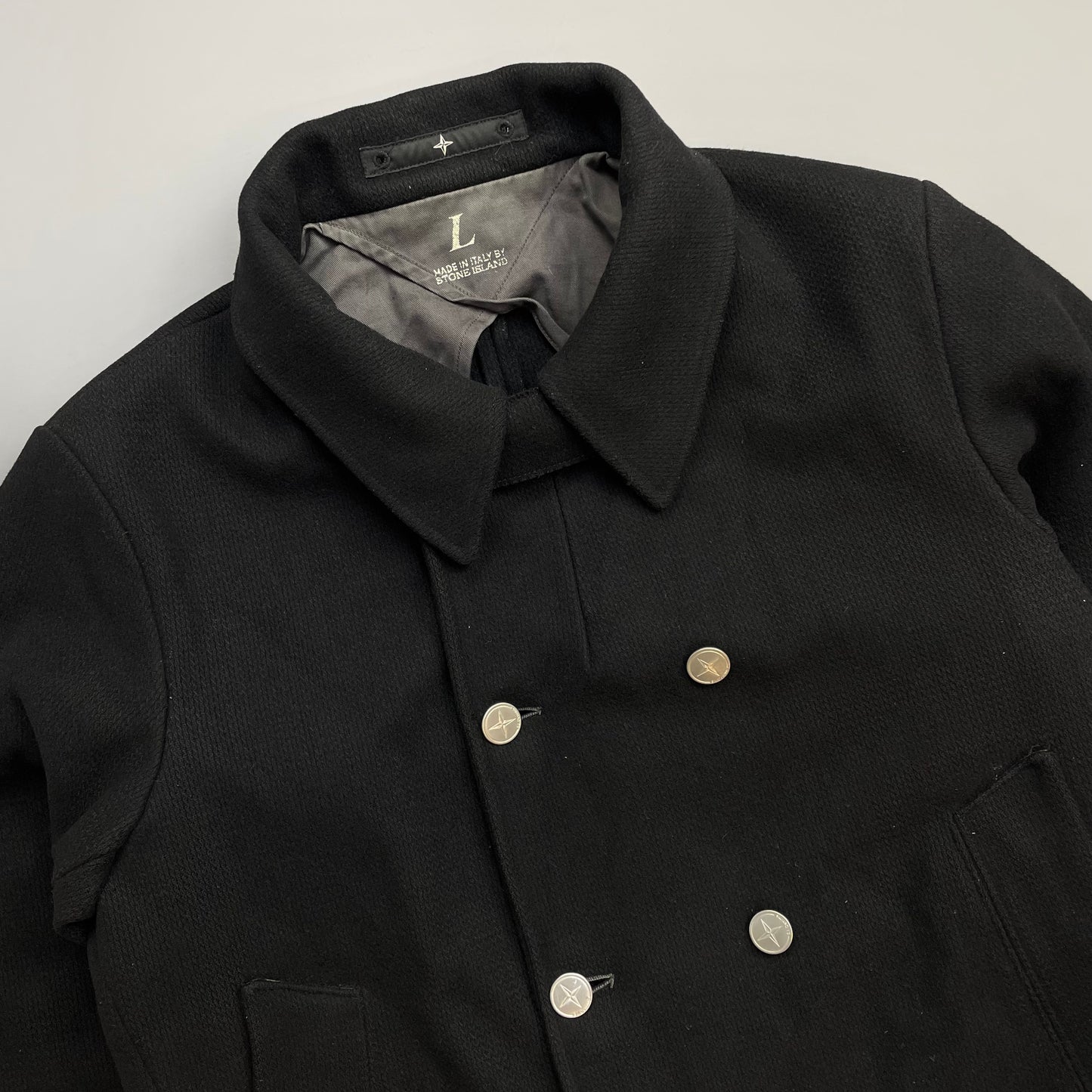 Stone Island Denims Black AW04 Wool Button Pea Coat