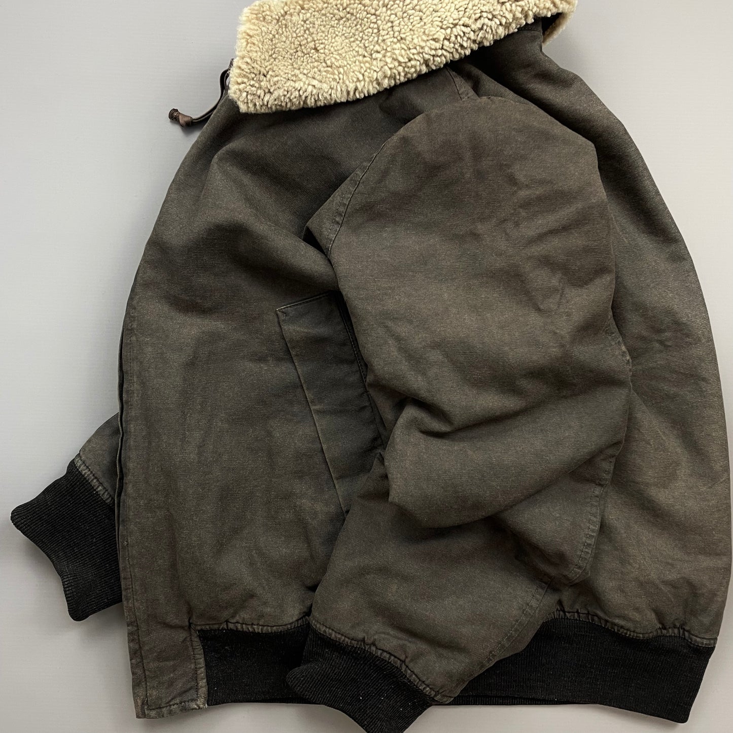 C.P. Company Khaki AW02 Coated Cotton Shearling Collar Bomber Jacket