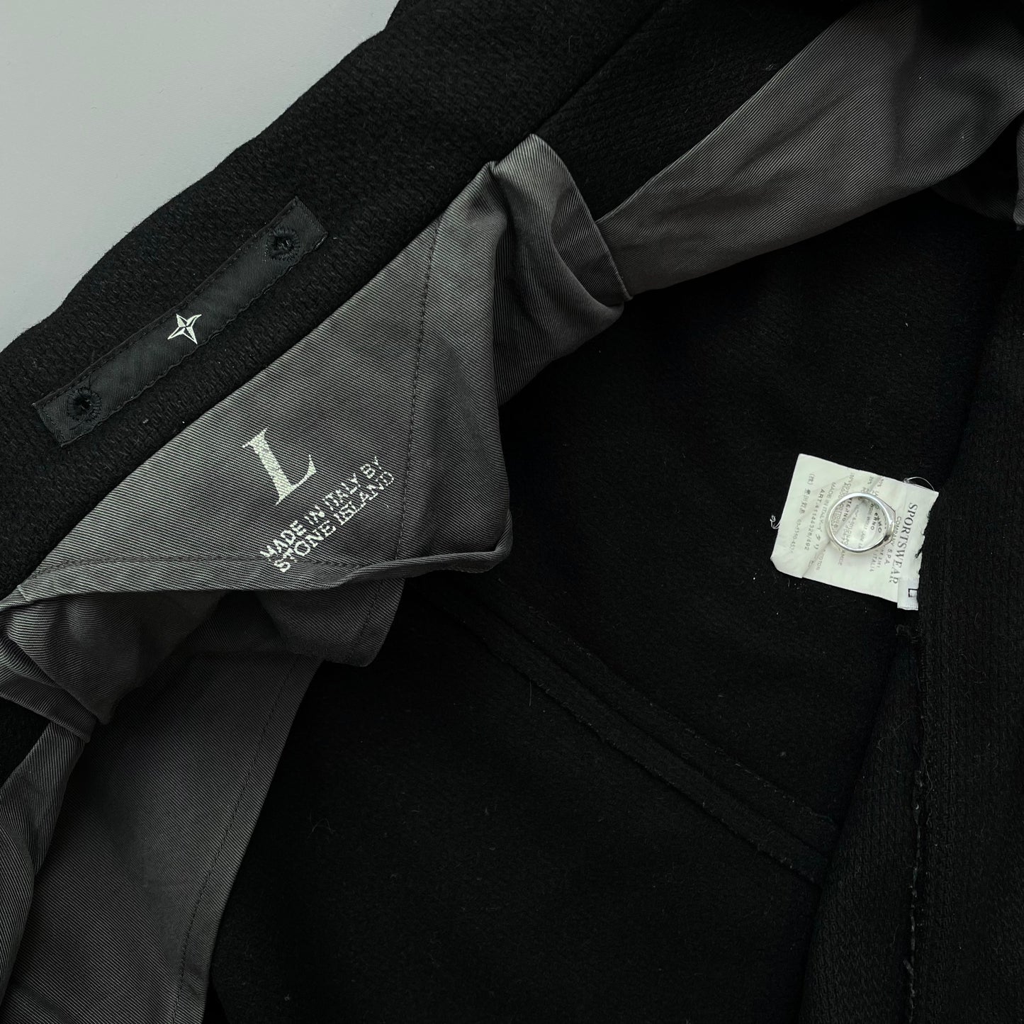 Stone Island Denims Black AW04 Wool Button Pea Coat