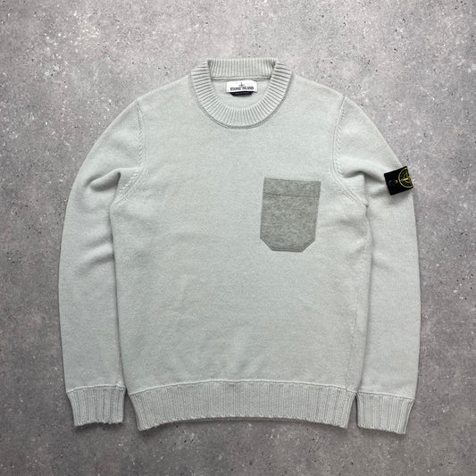 Stone Island Turquoise Knit Jumper w/ Grey Wool Pocket