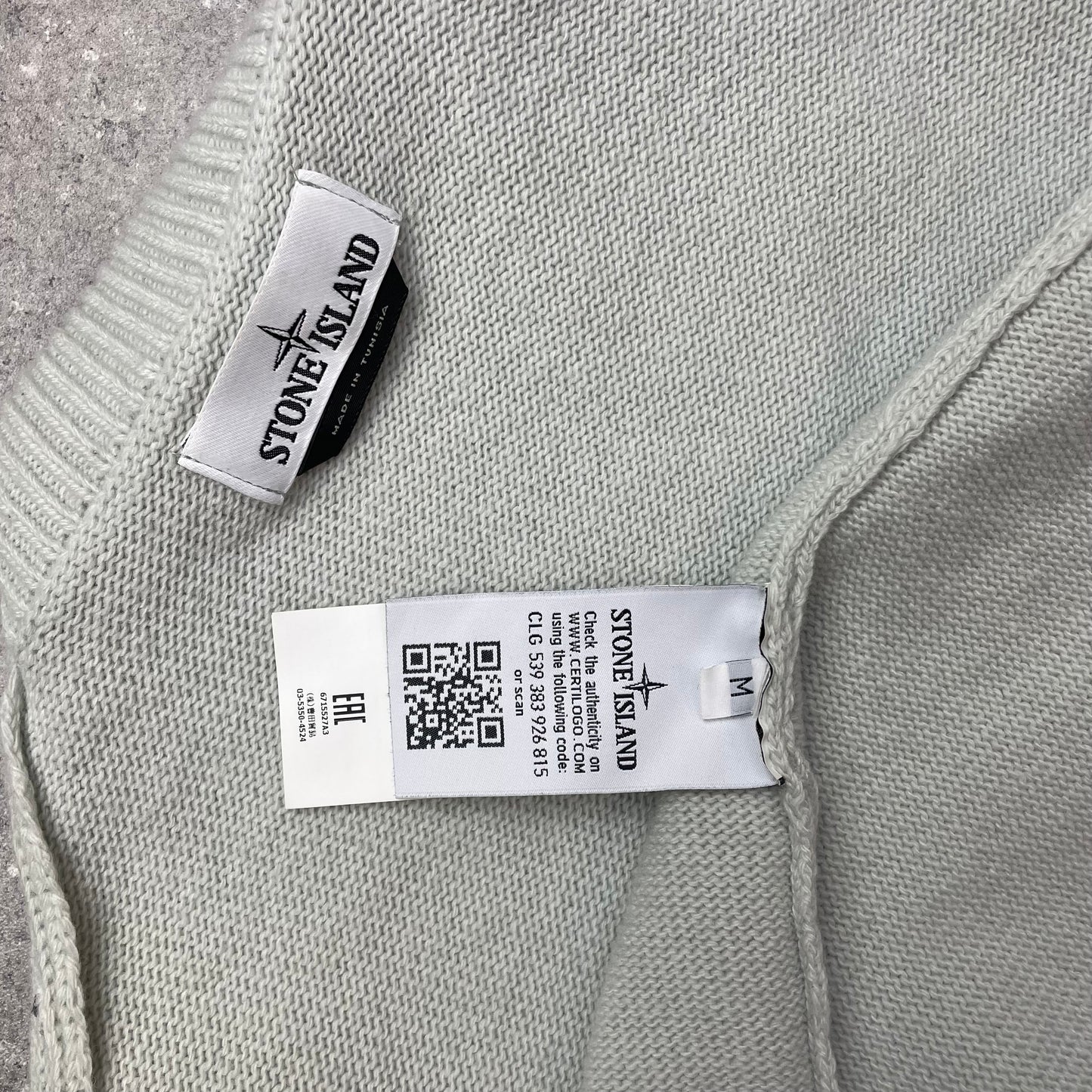 Stone Island Turquoise Knit Jumper w/ Grey Wool Pocket