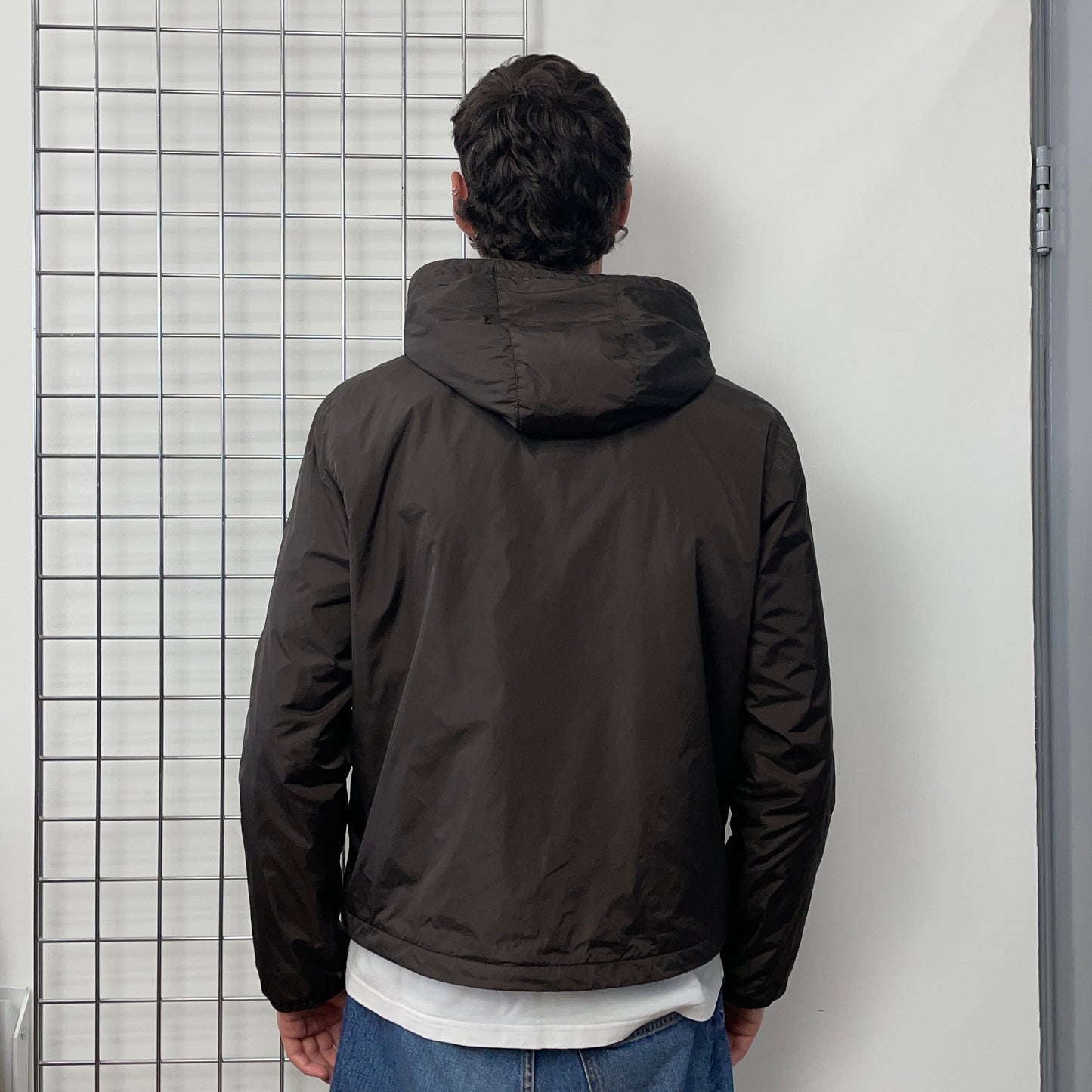 Prada Sport Brown 2007 Sleeve Spellout Nylon Hooded Windbreaker Jacket