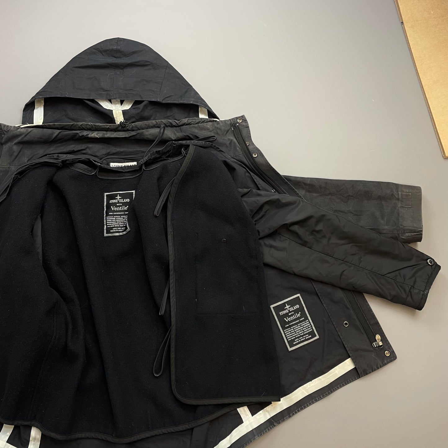 Stone Island Black AW07 Ventile 2-in-1 Dutch Rope Liner Technical Concealed Hood Jacket