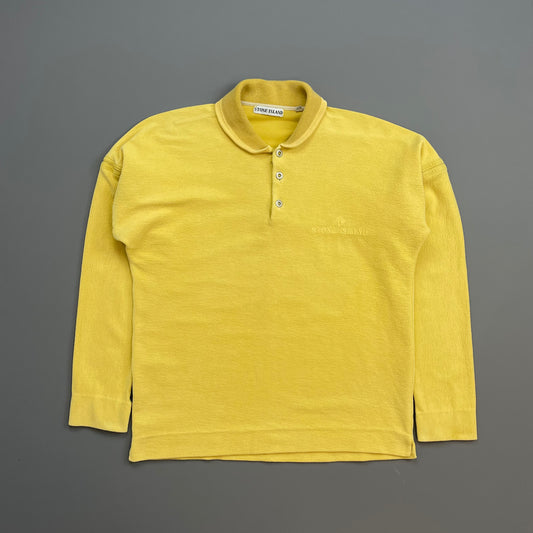 Stone Island Yellow 80s Silver Button-Up Collared Spellout Jumper