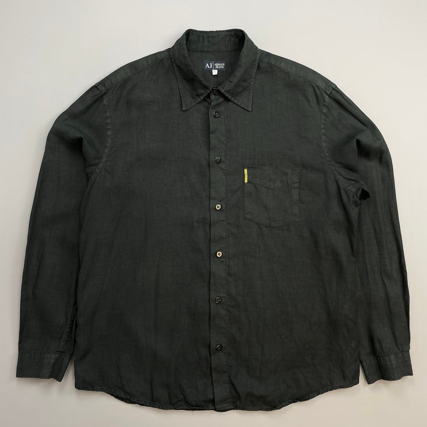Armani Jeans Black 00s Linen Button-Through Shirt