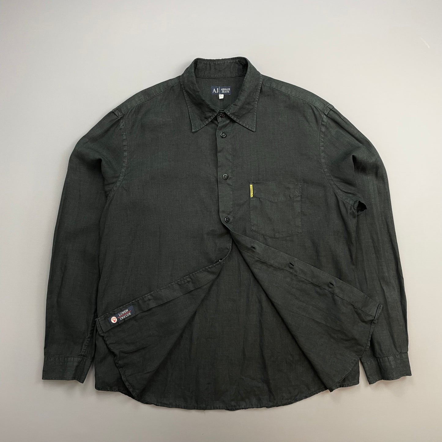 Armani Jeans Black 00s Linen Button-Through Shirt