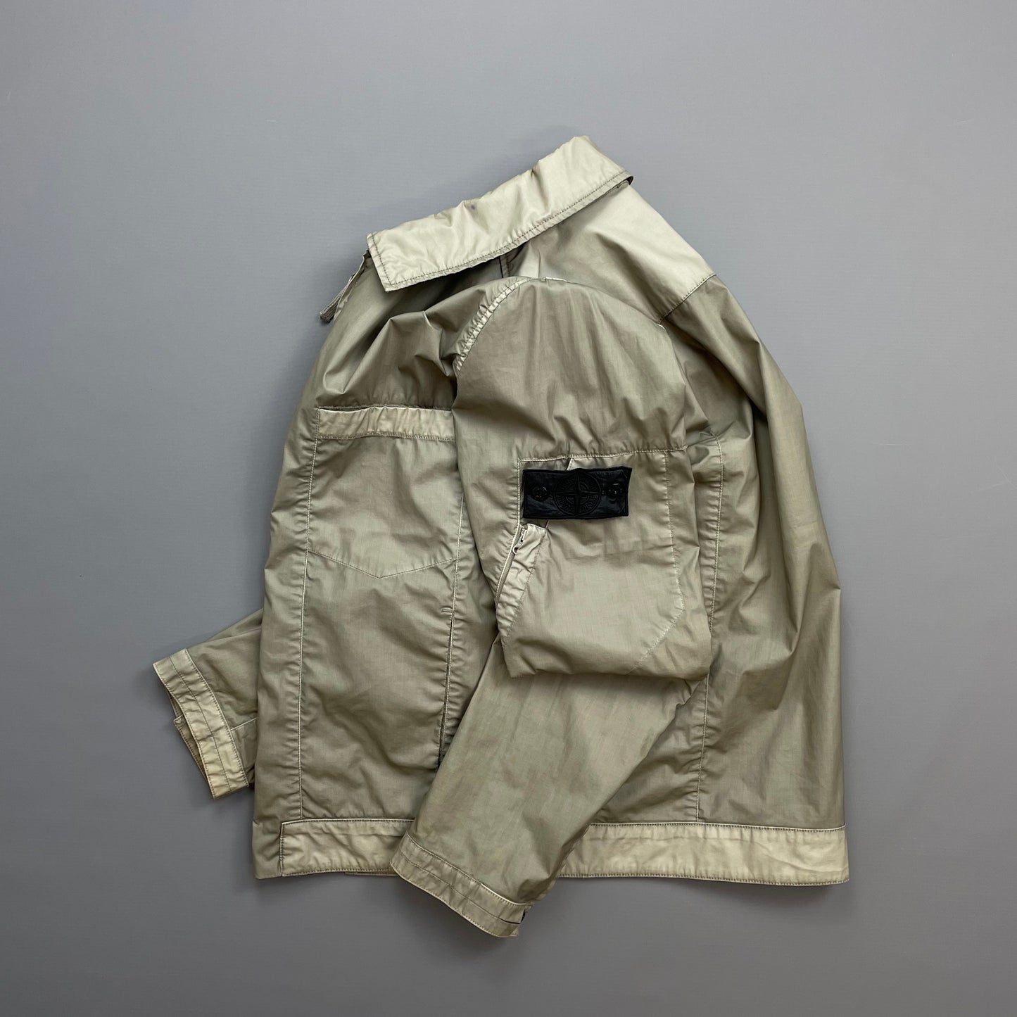 Stone Island Beige/Grey SS14 Shadow Project Mussola Gommata Panelled Two-Tone Harrington Jacket