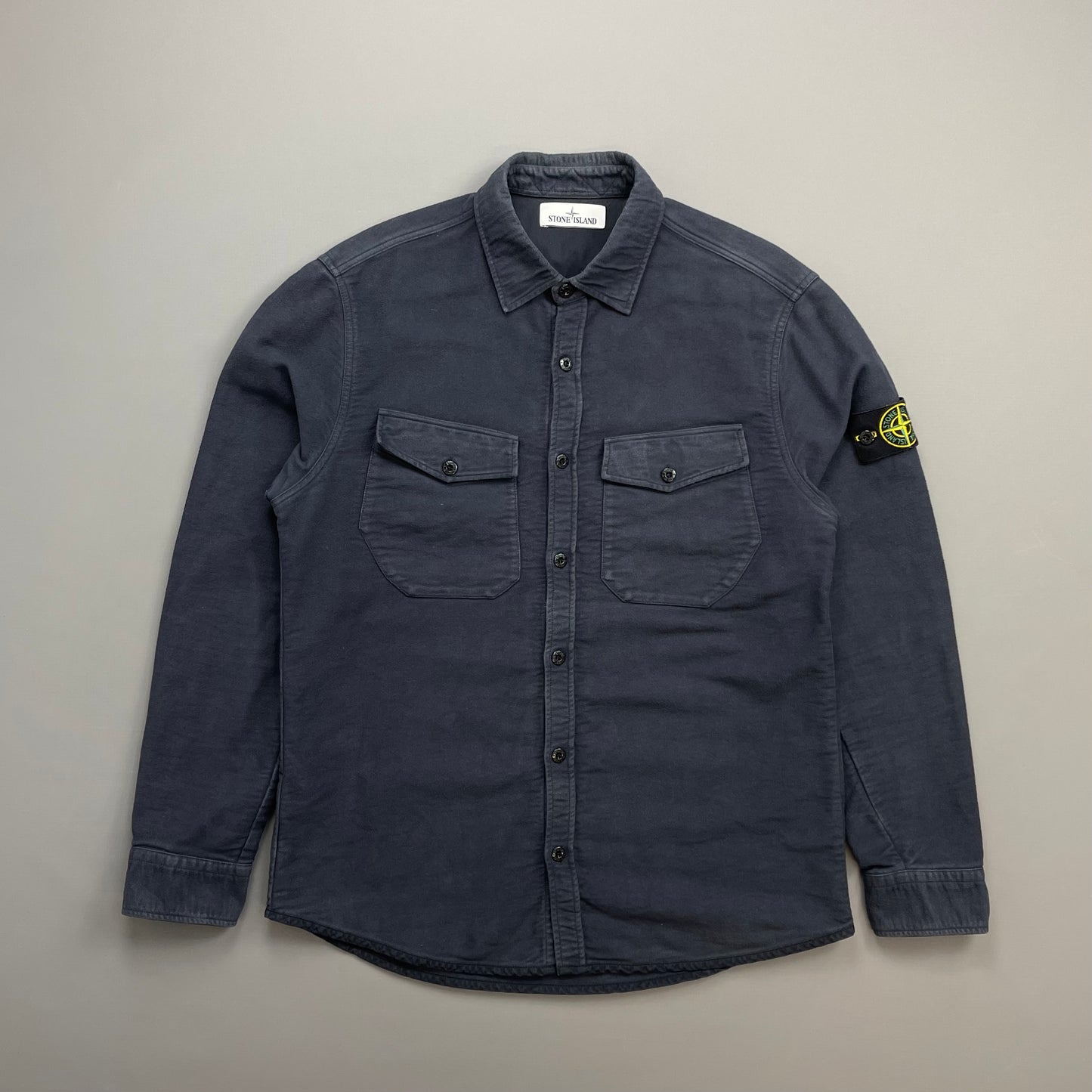 Stone Island Navy AW16 Thick Brushed Cotton Button-Up Overshirt Jacket