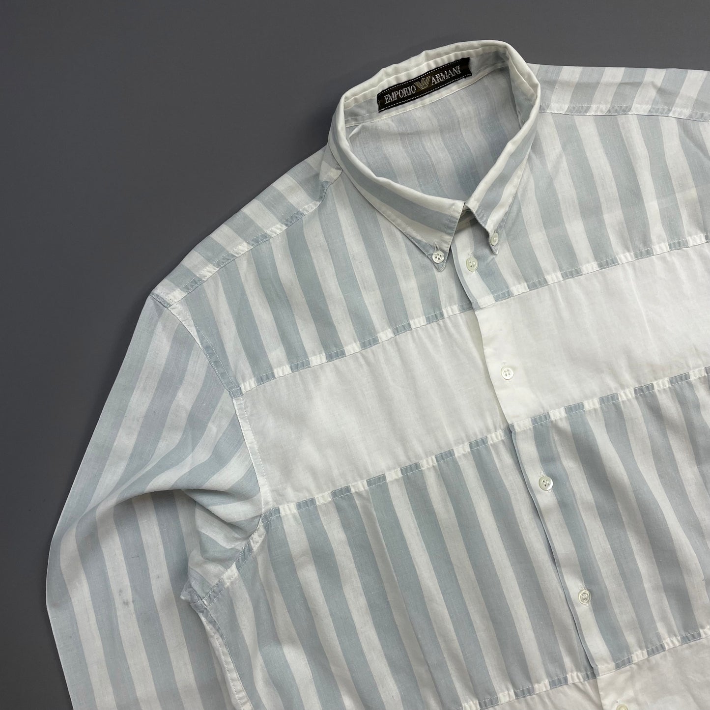 Emporio Armani Blue & White 1980s Stripe Panelled Shirt